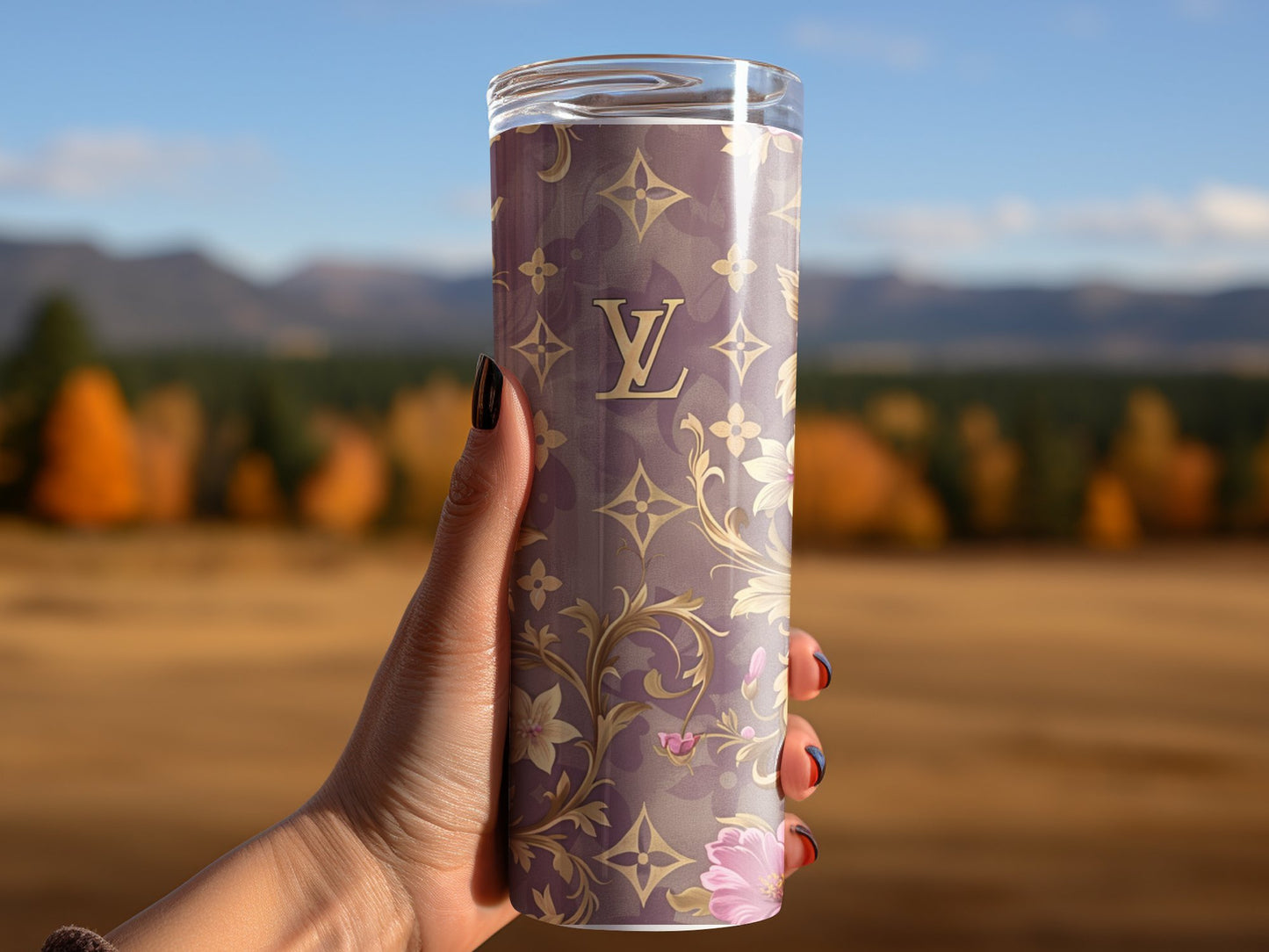 Purple Pink Gold Logo 20oz Skinny Louis Vuitton Tumbler Wrap Fashion Tumbler Wrap Luxury Tumbler Wrap Glitter Tumbler Wrap