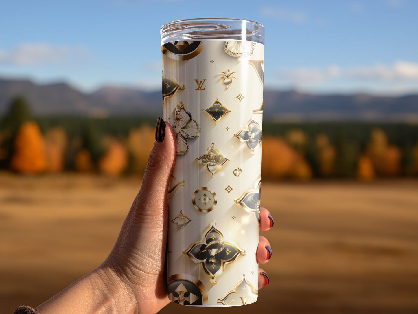 Gold Beige Butterfly Tumbler Wrap Louis Vuitton Tumbler Wrap Lv Seamless Pattern Louis Vuitton Tumbler Wrap Fashion Tumbler Wrap