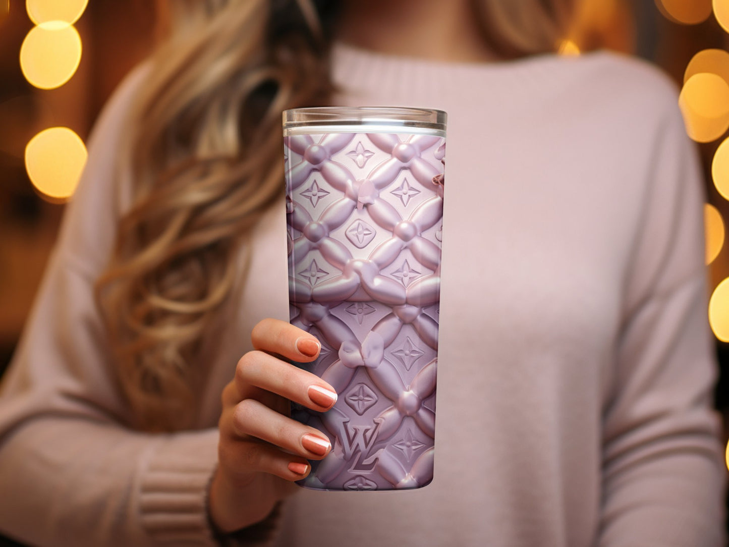 Elegant Pink Tumbler with Floral and Jewels Design, Insulated Travel Mug, Unique Girly Drinkware Gift