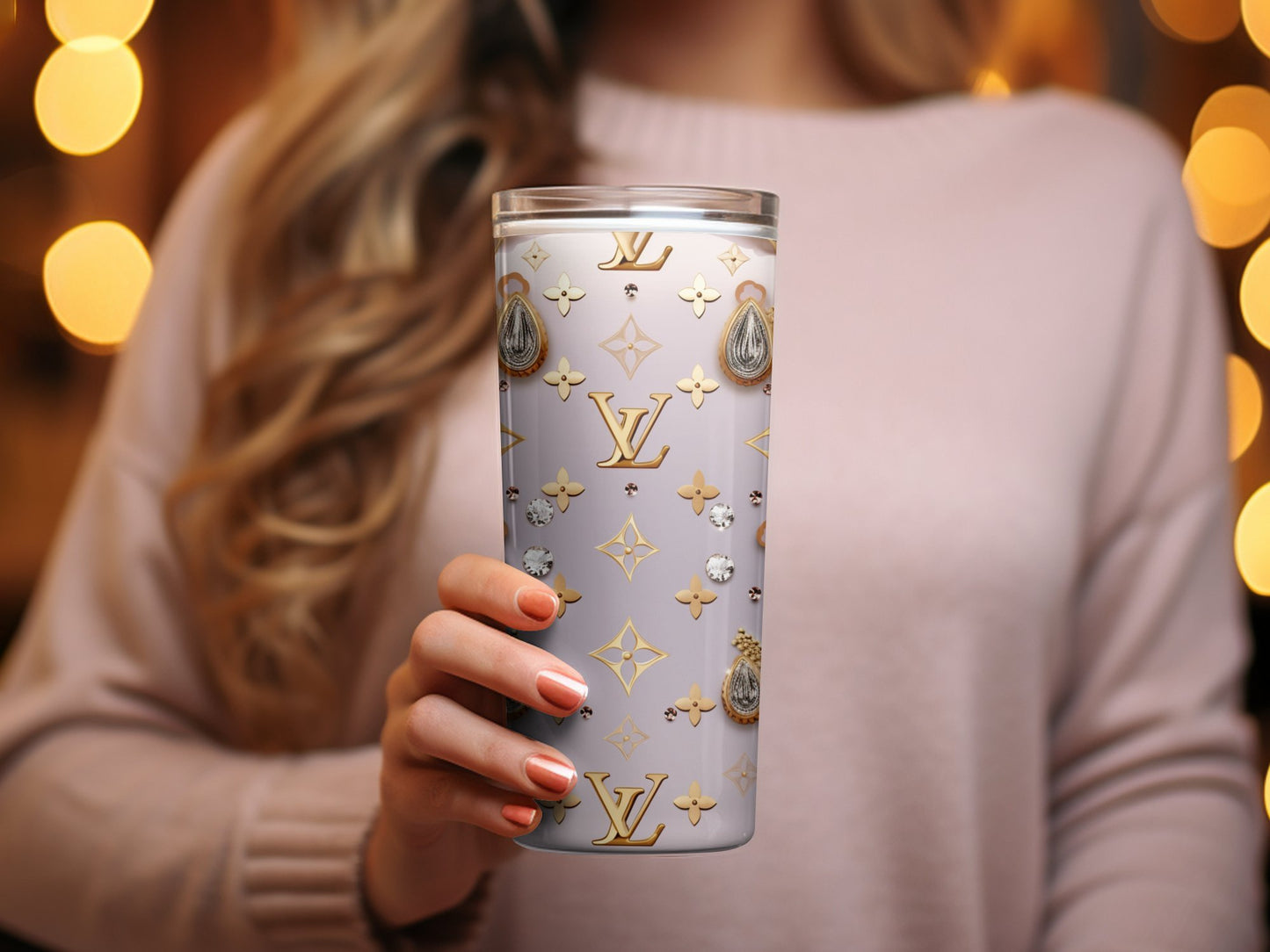 Designer Inspired Monogram Tumbler, Luxury Fashion Travel Cup, Elegant