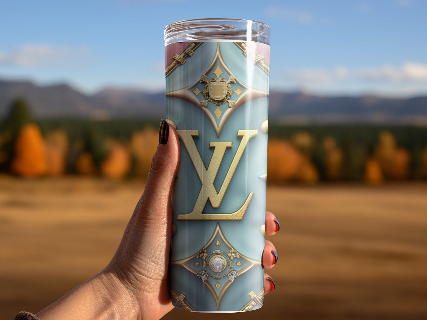 Metallic Blue Pink Lv Logo  Gold Tumbler Wraps 20 oz, Fashion Luxury Logo Tumbler Wrap Png Bundle, Tumbler Design,Digital Download PNG,Logo Brand Tumbler , 20oz Skinny , Tumbler Wrap Bundle Designs