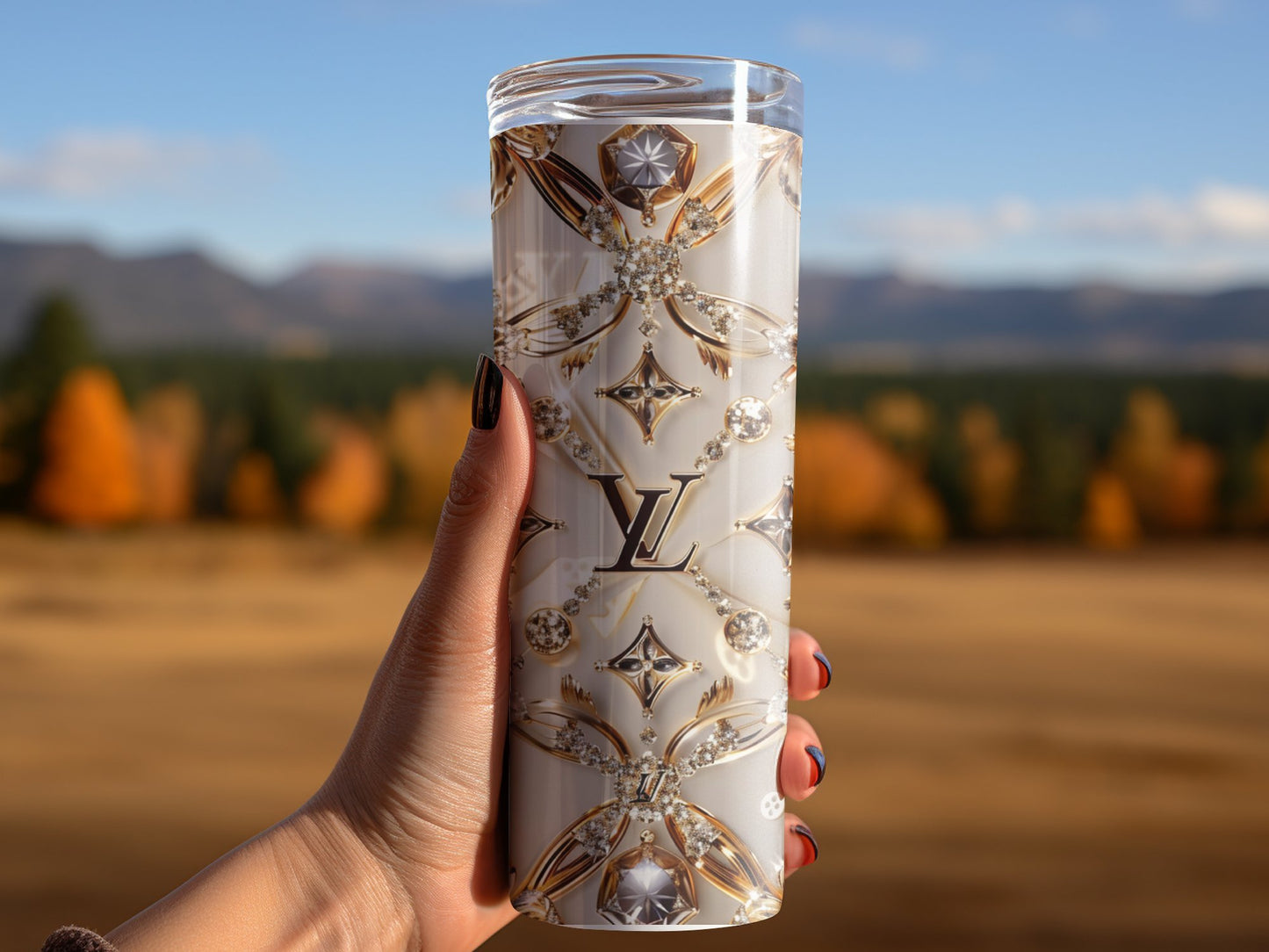 Beige Pink Gold Logo 20oz Skinny Louis Vuitton Tumbler Wrap Fashion Tumbler Wrap Luxury Tumbler Wrap Glitter Tumbler Wrap Fashion Tumbler Wrap Fashion Tumbler Wrap