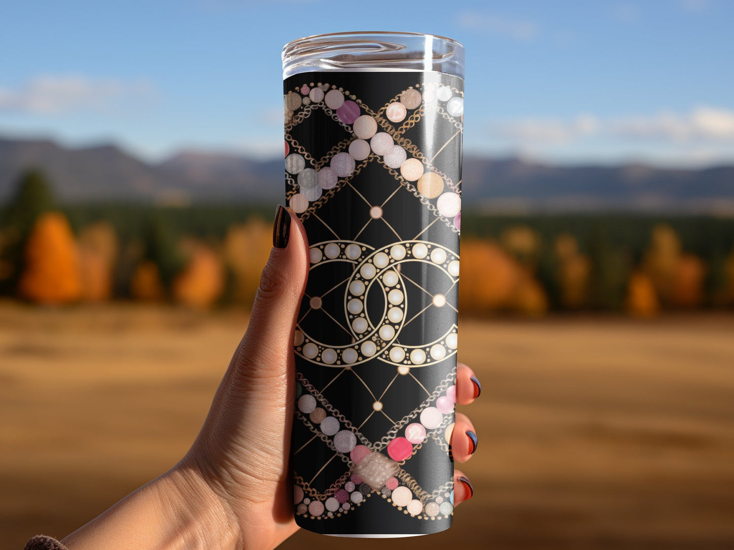 Dark Pink and Black Chanel Logo  Gold Tumbler Wraps 20 oz, Fashion Luxury Logo Tumbler Wrap Png Bundle, Tumbler Design,Digital Download PNG,Logo Brand Tumbler , 20oz Skinny , Tumbler Wrap Bundle Designs