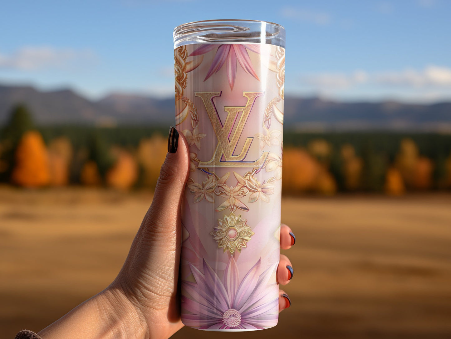 Beige Pink Gold Logo 20oz Skinny Louis Vuitton Tumbler Wrap Fashion Tumbler Wrap Luxury Tumbler Wrap Glitter Tumbler Wrap Fashion Tumbler Wrap