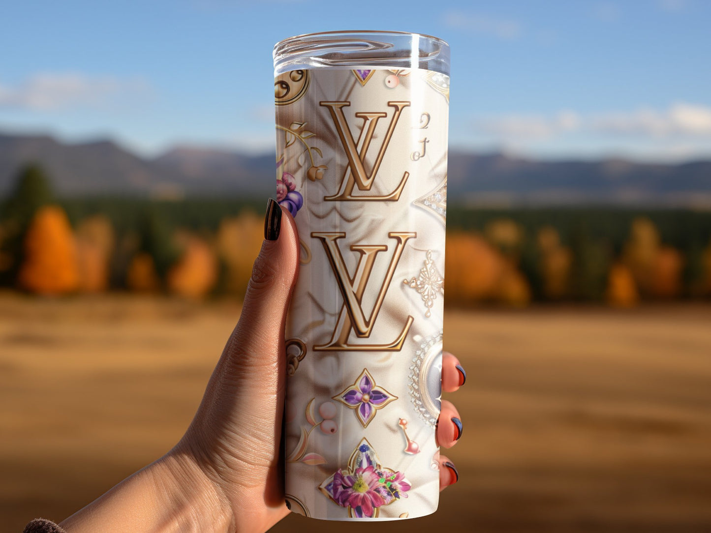 Gold Beige Fruit Tumbler Wrap Louis Vuitton Tumbler Wrap Lv Seamless Pattern Louis Vuitton Tumbler Wrap Fashion Tumbler Wrap