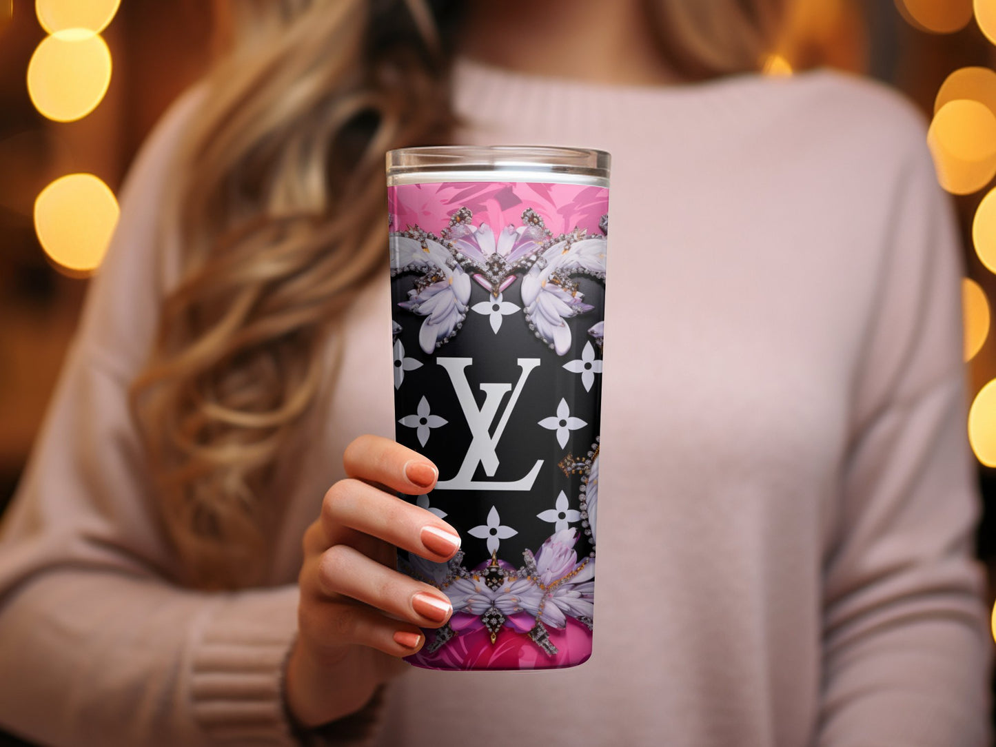 Luxurious Floral Monogram Tumbler, Elegant Designer Inspired Custom Drinkware, Unique Gift Idea, Personalized Hydration Accessory