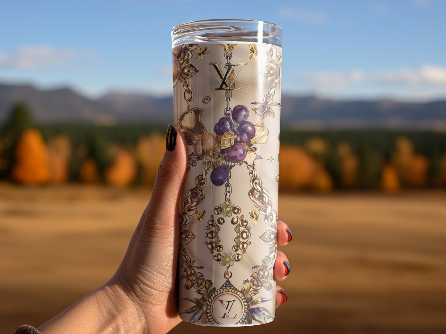 Purple Beige Fruit Tumbler Wrap Louis Vuitton Tumbler Wrap Lv Seamless Pattern Louis Vuitton Tumbler Wrap Fashion Tumbler Wrap