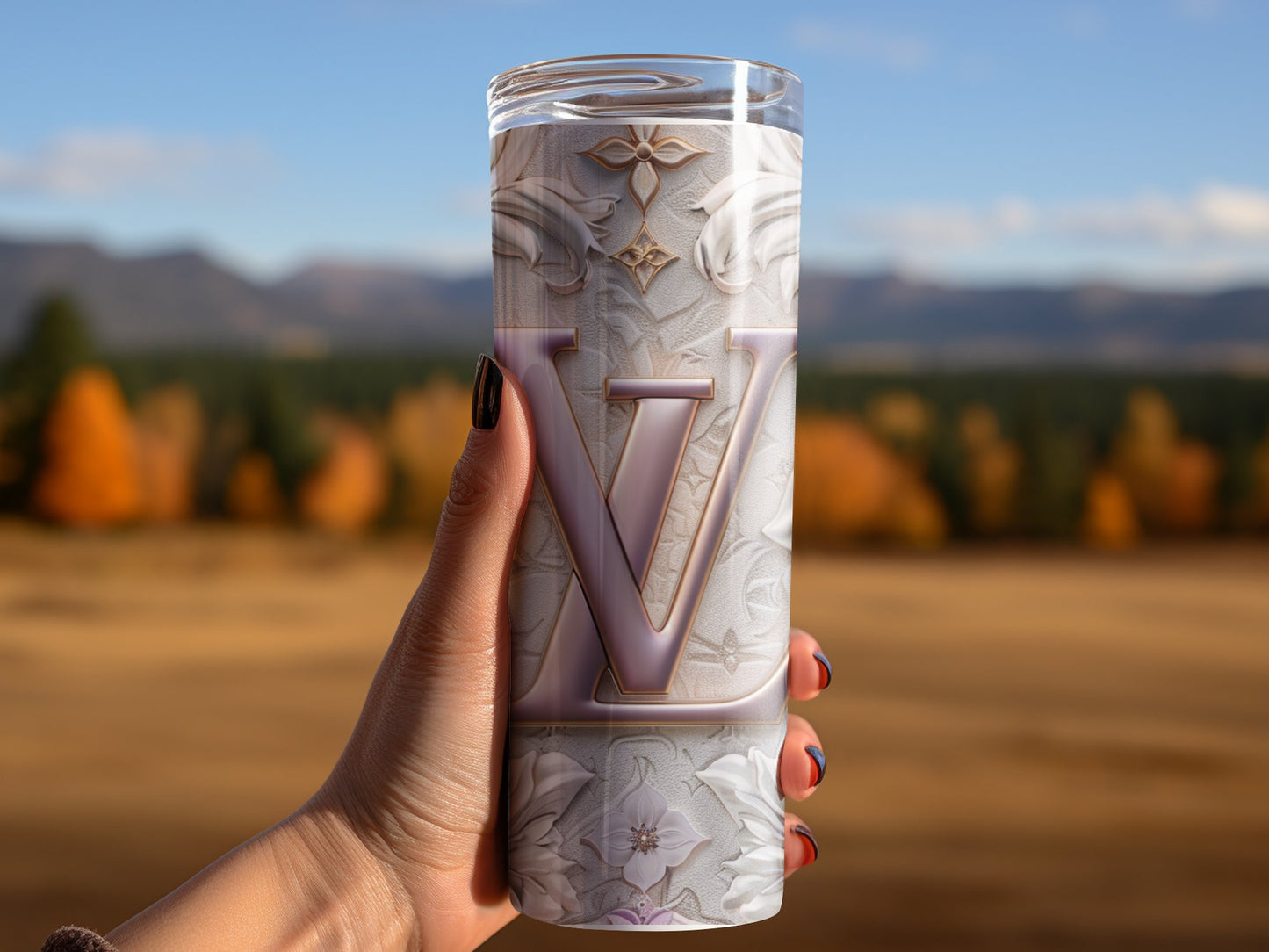 Purple Pastel Flower 20oz Skinny Lv PNG Louis Vuitton Tumbler Wrap Fashion Tumbler Wrap Luxury Tumbler Wrap Glitter Tumbler Wrap