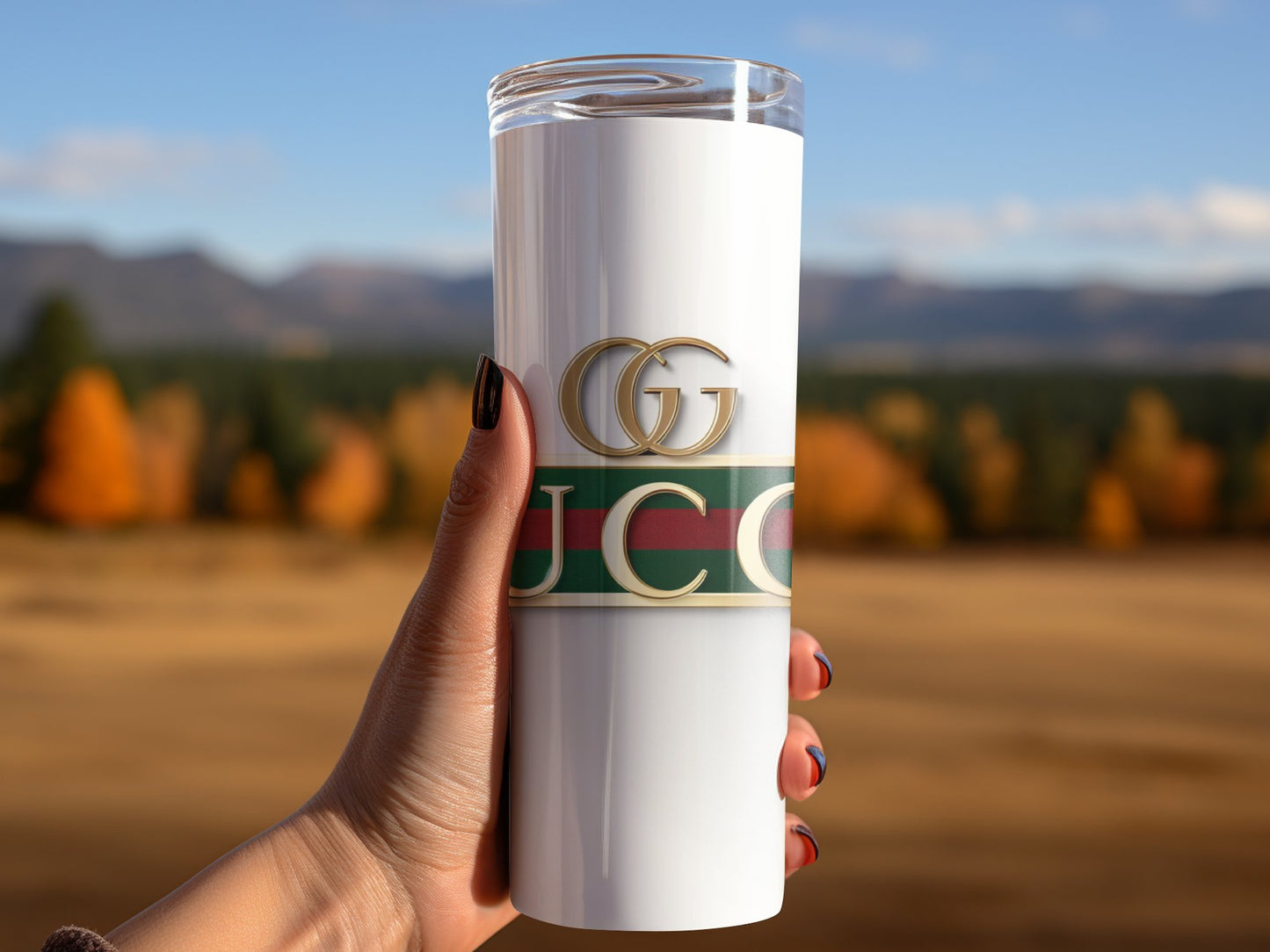 White Colour Gucci Tumbler Wrap Logo Tumbler Wrap Glitter Seamless Pattern Tumbler Wrap Fashion Tumbler Wrap