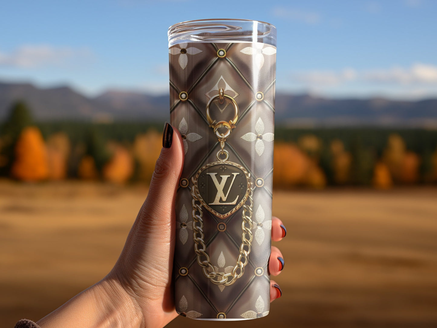 Metallic Brown Lv Logo  Gold Tumbler Wraps 20 oz, Fashion Luxury Logo Tumbler Wrap Png Bundle, Tumbler Design,Digital Download PNG,Logo Brand Tumbler , 20oz Skinny , Tumbler Wrap Bundle Designs