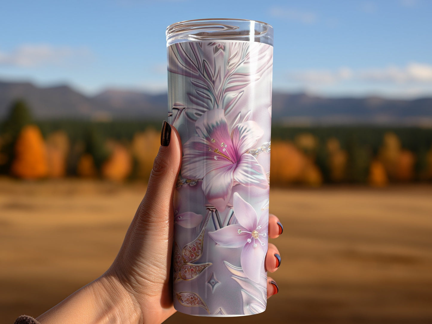 20oz Beige Metallic Pink Floral Tumbler Wrap Louis Vuitton Tumbler Wrap Glitter Seamless Pattern Chanel Tumbler Wrap Fashion Tumbler Wrap