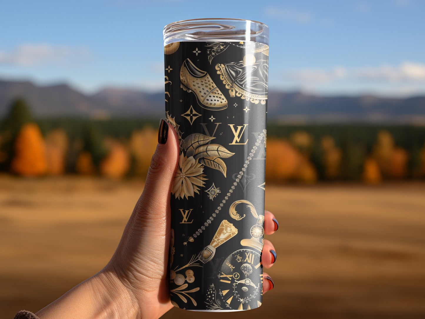 Gold Black Fruit 20oz Skinny Louis Vuitton Tumbler Wrap Fashion Tumbler Wrap Luxury Tumbler Wrap Glitter Tumbler Wrap