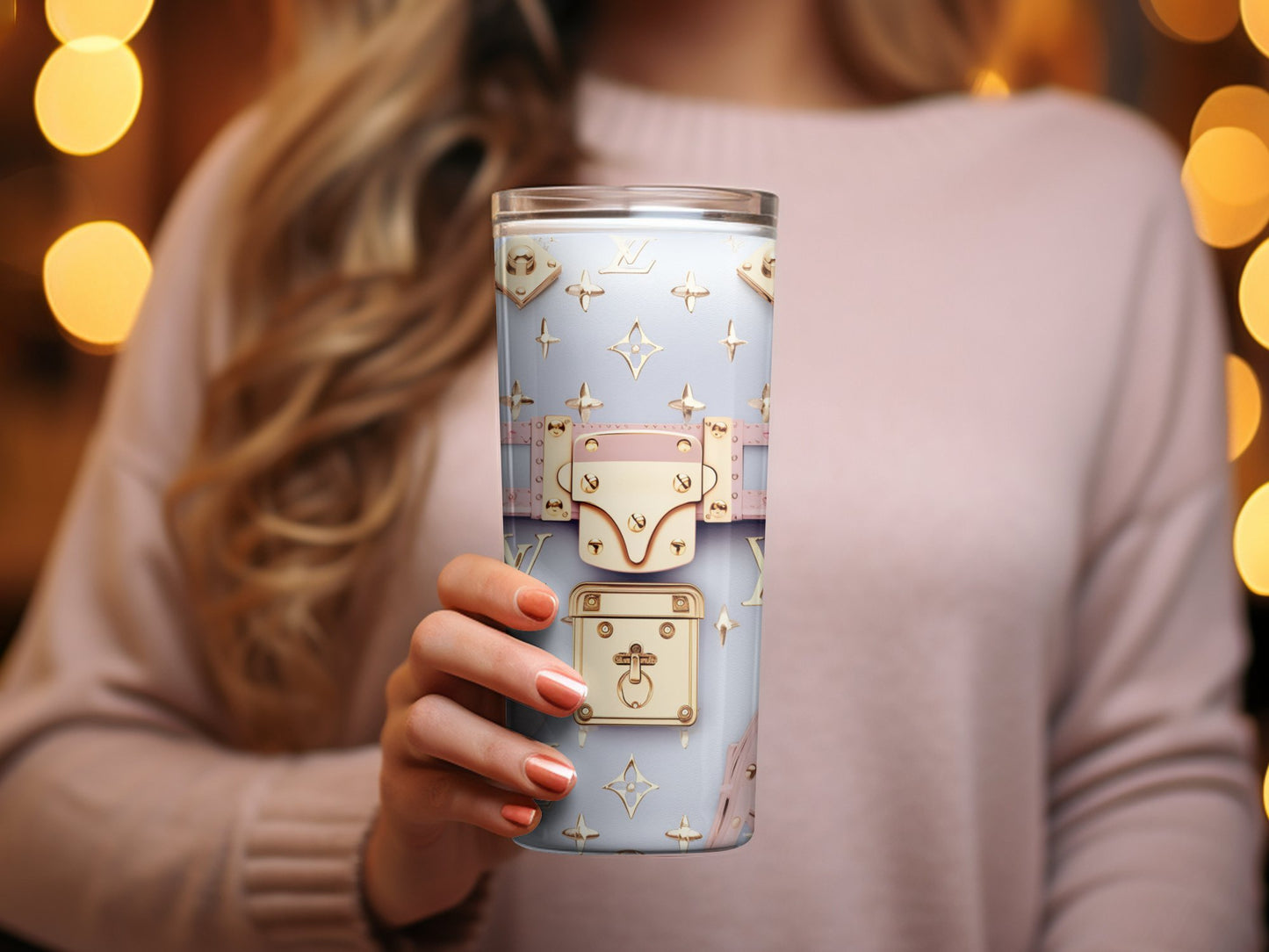 Designer Pattern Tumbler, Luxury Fashion Travel Cup, Insulated Stainless Steel Mug, Unique Gift Idea