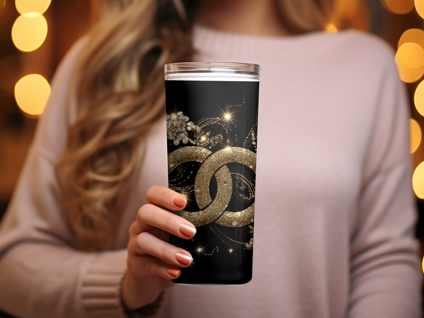 Gold Chanel Tumbler Wrap Fashion Tumbler Wrap Luxury Tumbler Wrap Glitter Tumbler Wrap