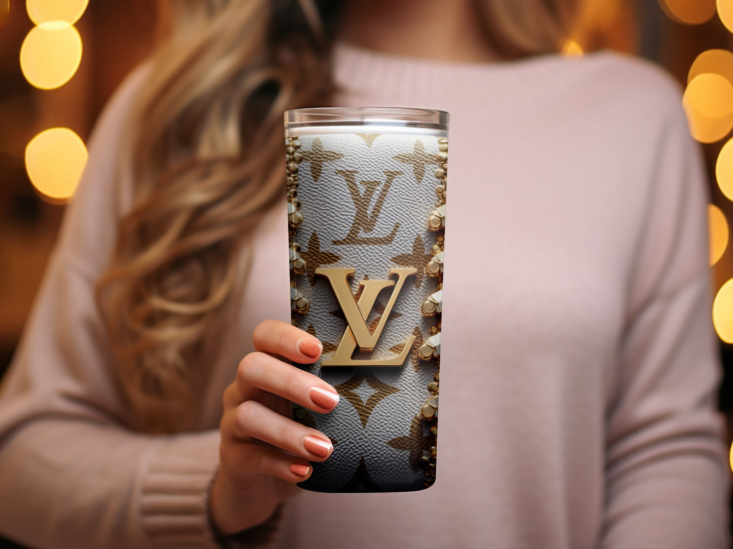 Luxurious Golden Monogram Design Tumbler, Elegant Personalized Drinkware Gift