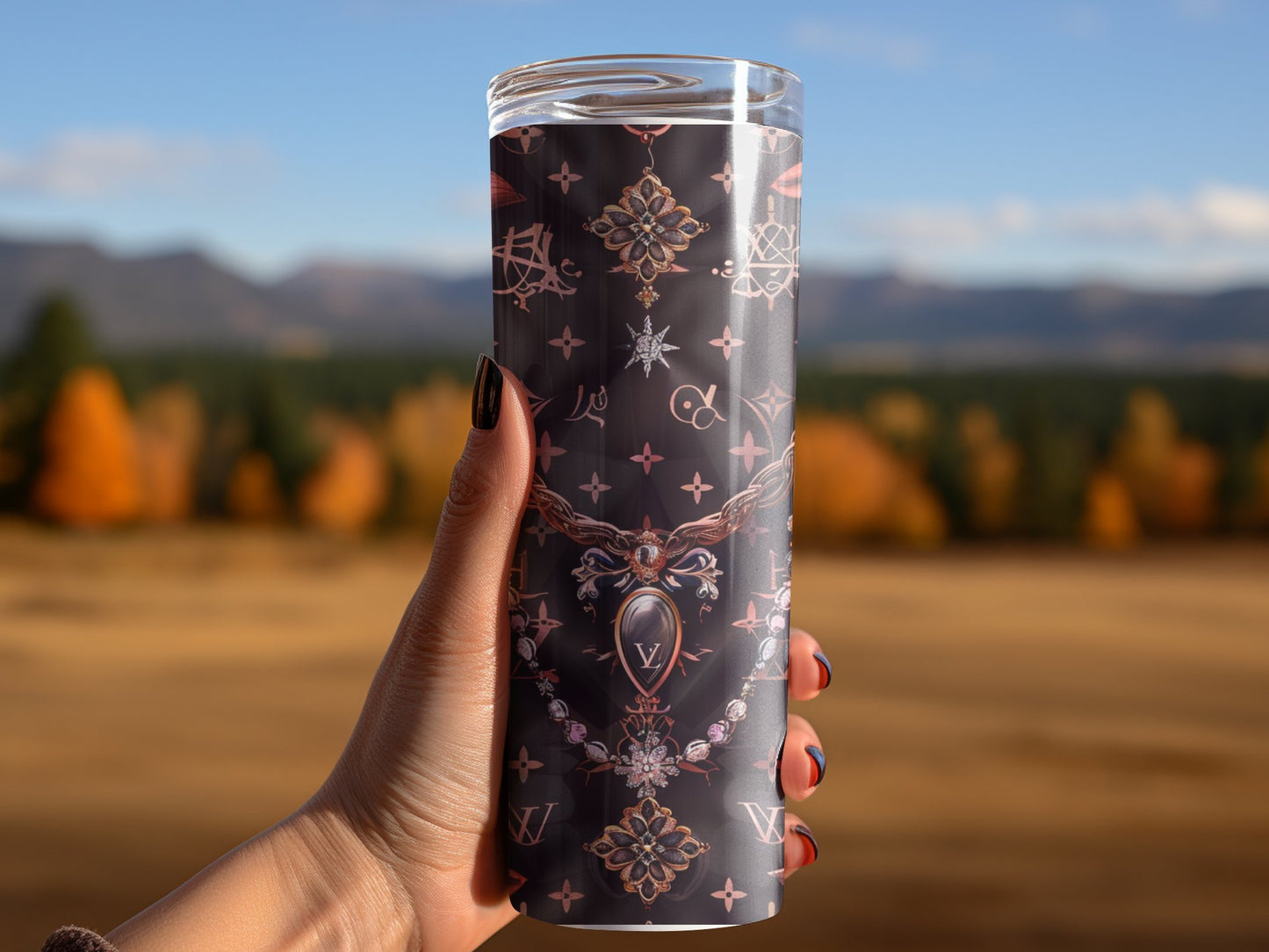 Black Pink Flower Logo 20oz Skinny Louis Vuitton Tumbler Wrap Fashion Tumbler Wrap Luxury Tumbler Wrap Glitter Tumbler Wrap Fashion Tumbler Wrap