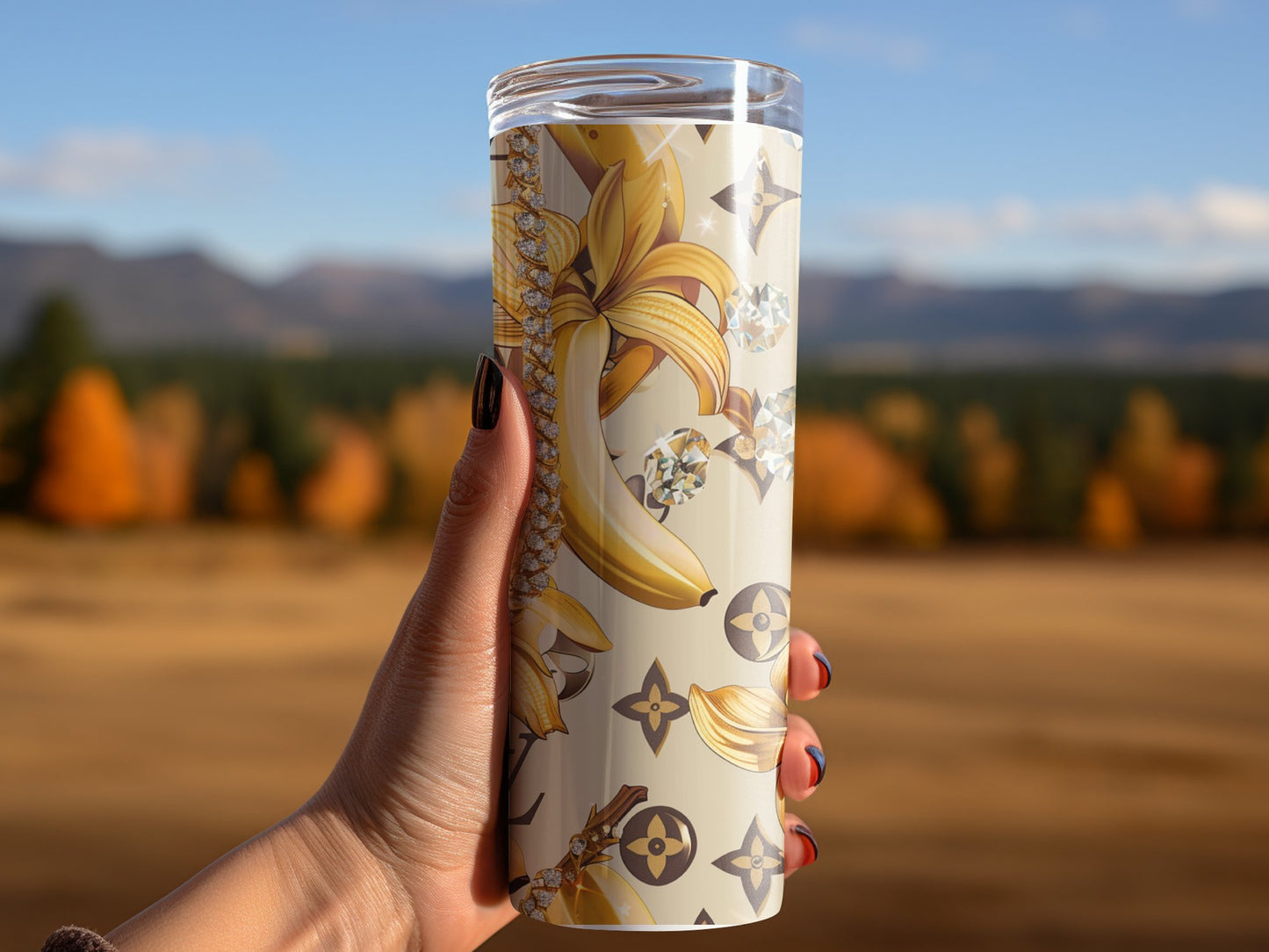 Gold Beige Banana Fruit Tumbler Wrap Louis Vuitton Tumbler Wrap Lv Seamless Pattern Louis Vuitton Tumbler Wrap Fashion Tumbler Wrap