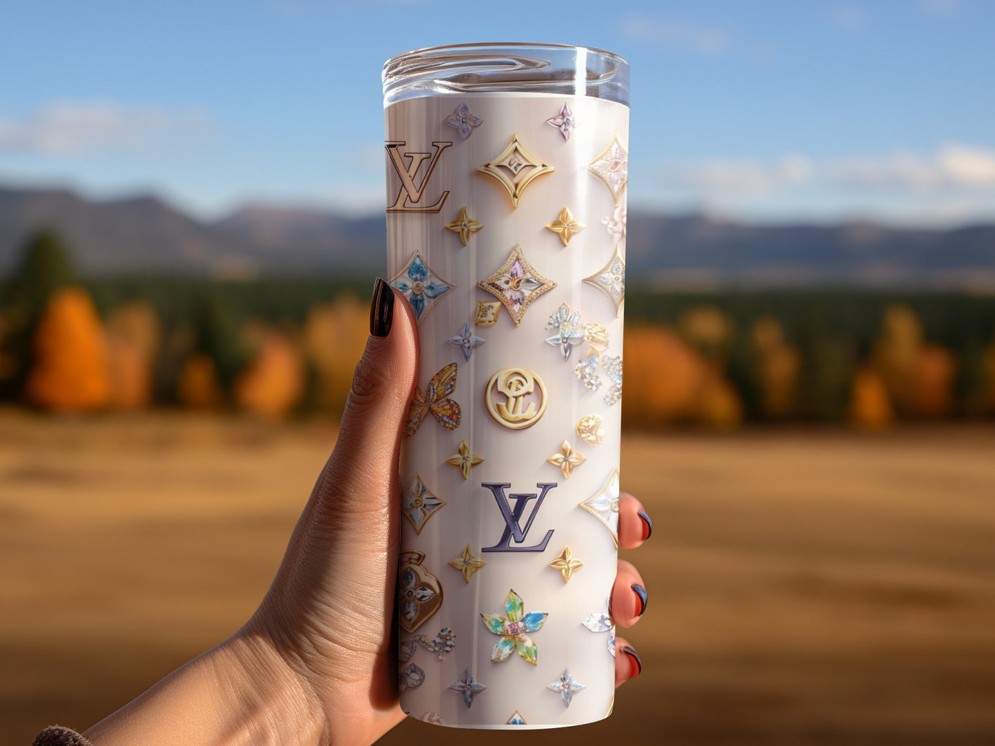 Gold Beige Butterfly Tumbler Wrap Louis Vuitton Tumbler Wrap Lv Seamless Pattern Louis Vuitton Tumbler Wrap Fashion Tumbler Wrap