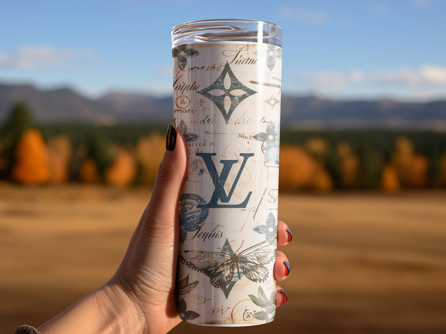 Pastel Vintage Whimsical Shabby Chic 20oz Skinny Louis Vuitton Tumbler Wrap Fashion Tumbler Wrap Luxury Tumbler Wrap Glitter Tumbler Wrap