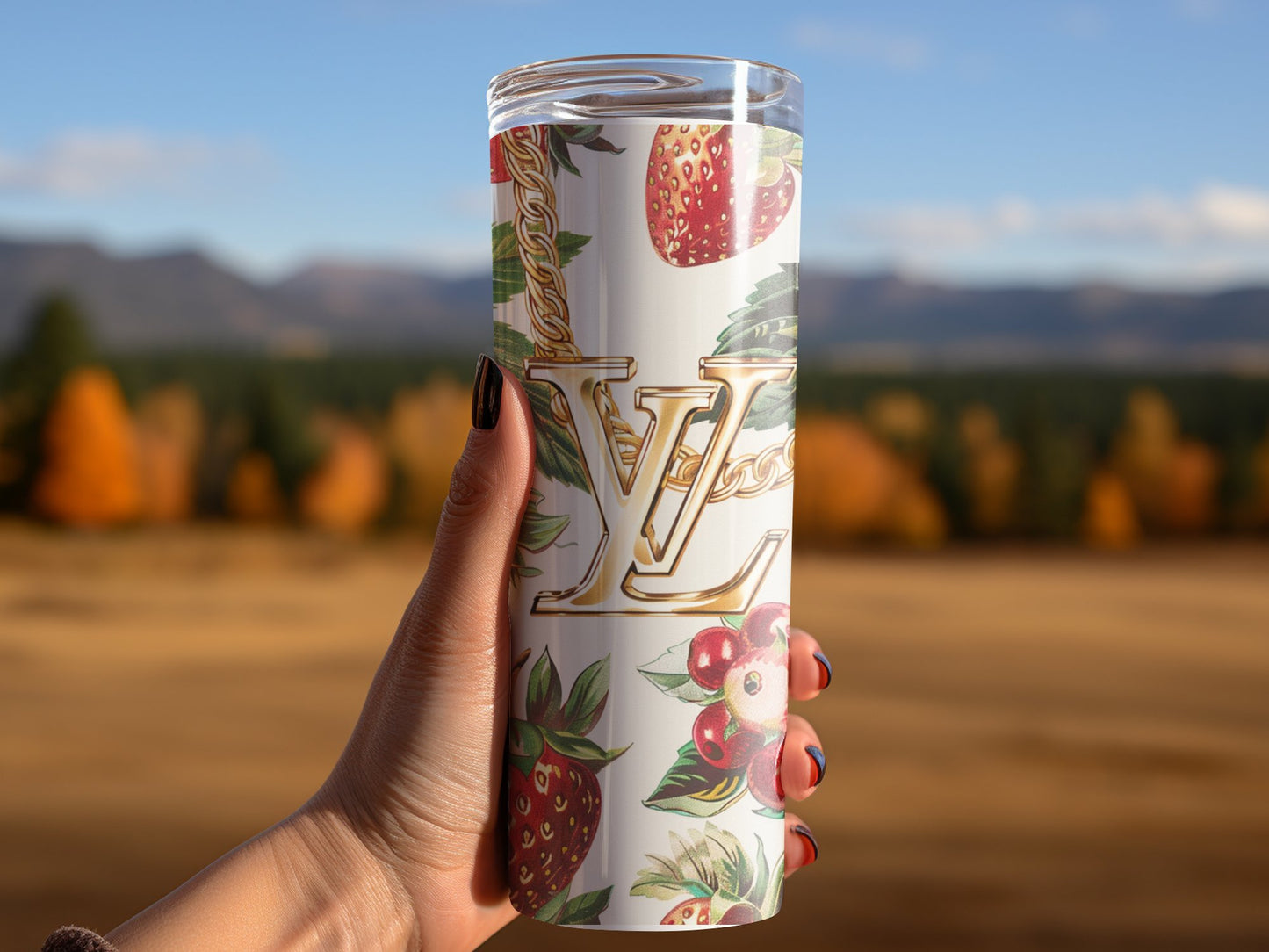 Strawberry Beige Fruit Tumbler Wrap Louis Vuitton Tumbler Wrap Lv Seamless Pattern Louis Vuitton Tumbler Wrap Fashion Tumbler Wrap