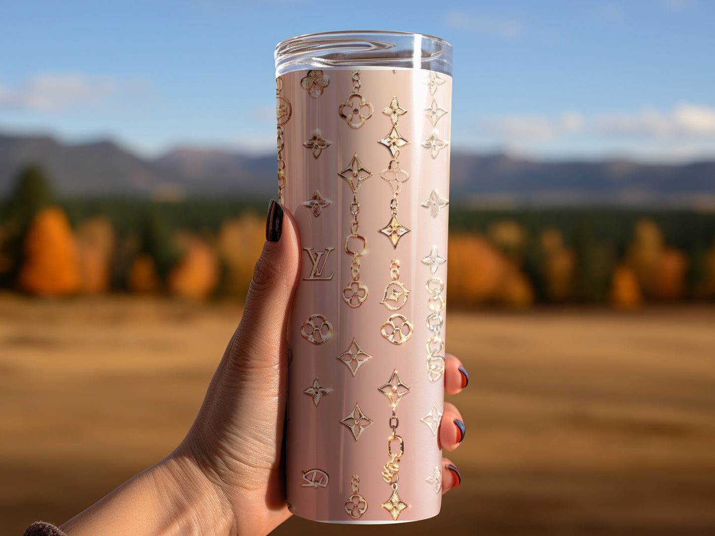 Metallic Light Pink Lv Logo  Gold Tumbler Wraps 20 oz, Fashion Luxury Logo Tumbler Wrap Png Bundle, Tumbler Design,Digital Download PNG,Logo Brand Tumbler , 20oz Skinny , Tumbler Wrap Bundle Designs