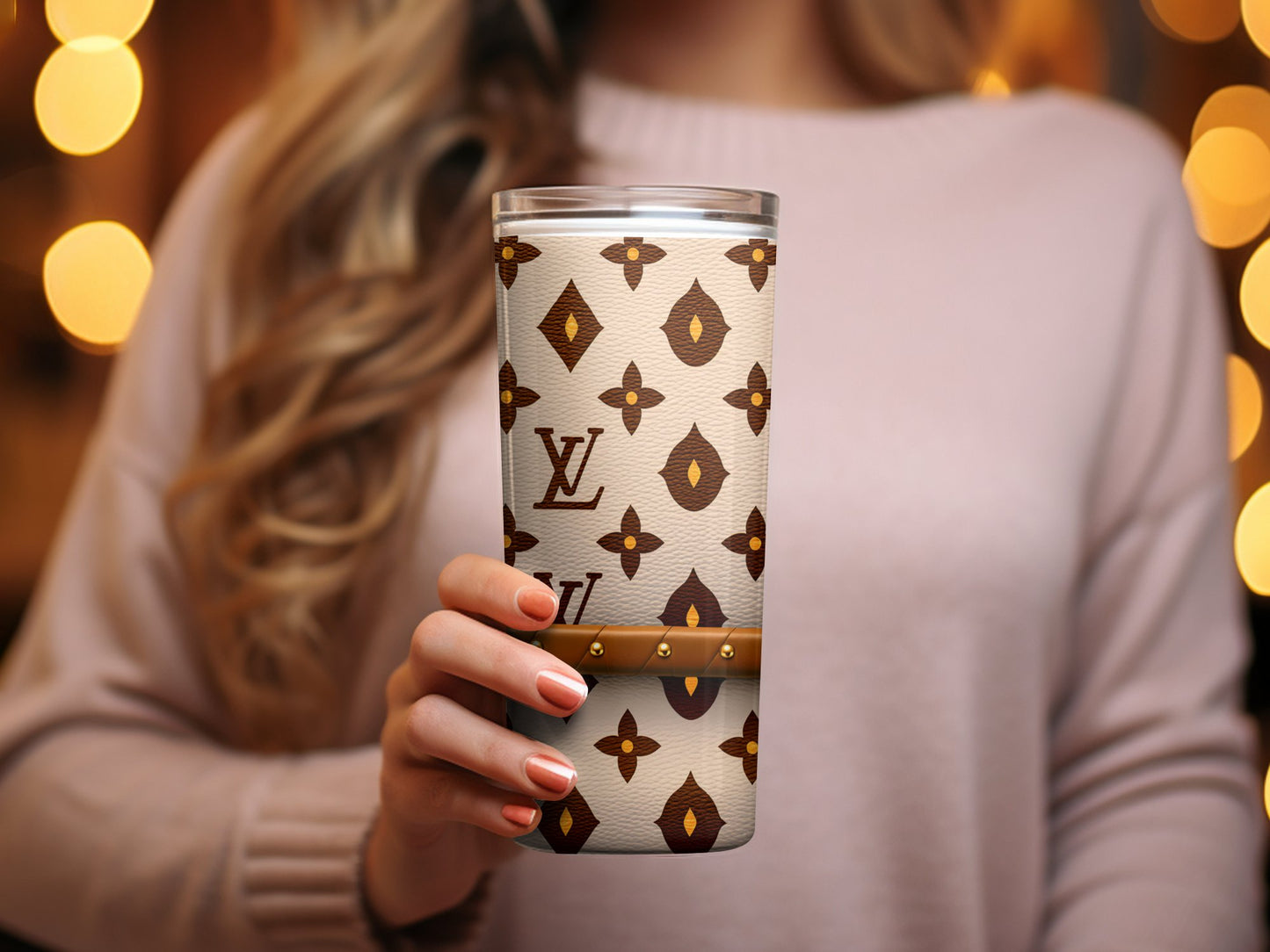 Designer Inspired Pattern Tumbler, Elegant Travel Cup for Fashion Lovers