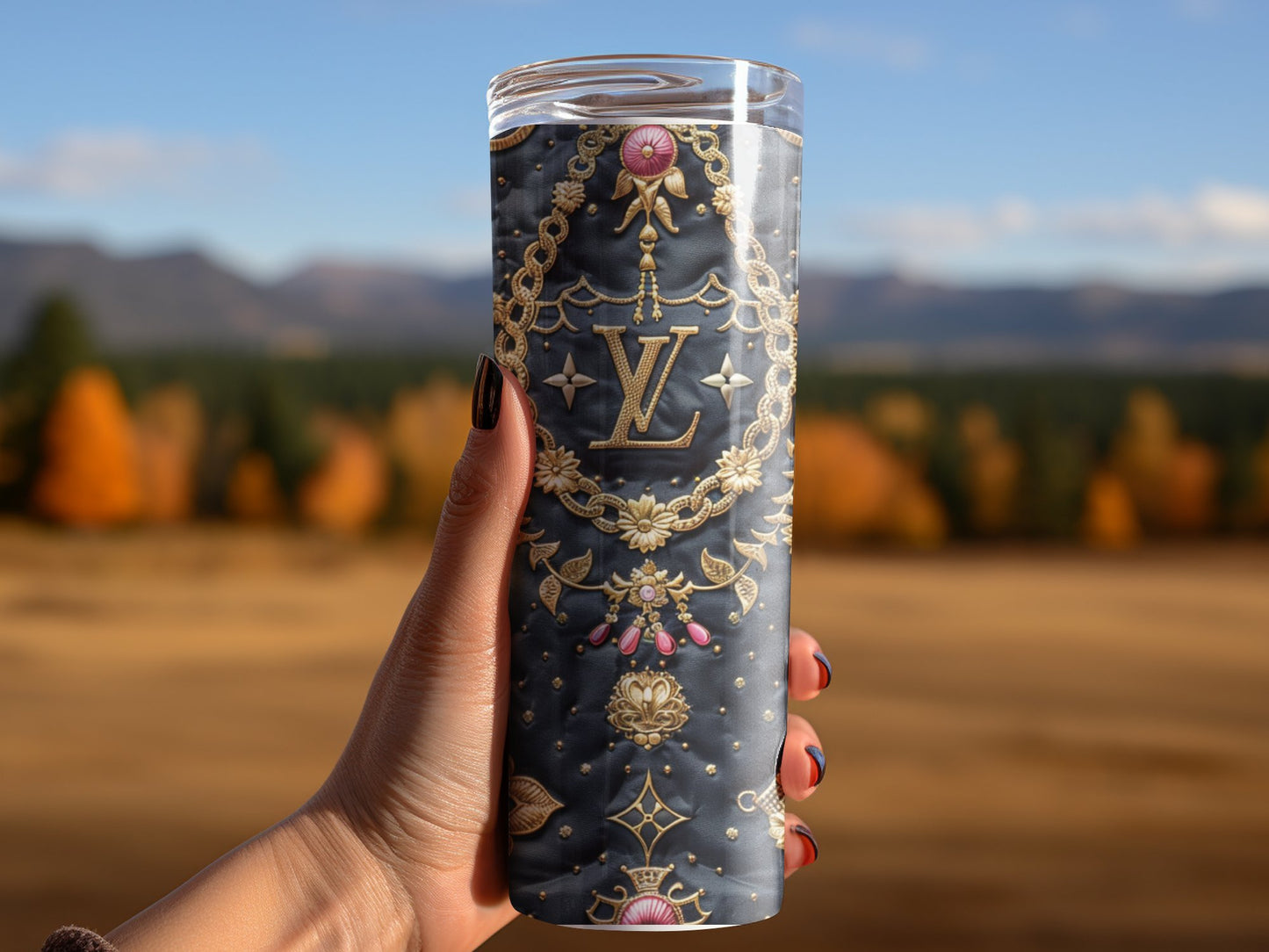 Black and Pink Strawberry Fruit Tumbler Wrap Louis Vuitton Tumbler Wrap Lv Seamless Pattern Louis Vuitton Tumbler Wrap Fashion Tumbler Wrap