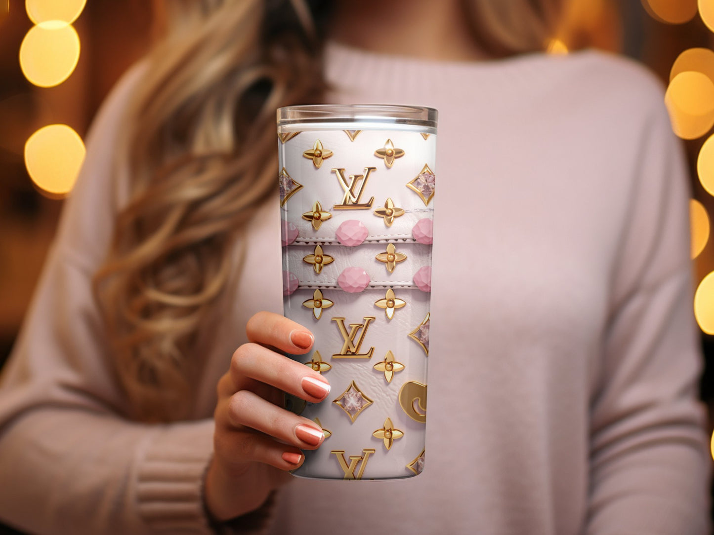 Luxury Designer Inspired Tumbler, Crystal Embellished Travel Mug, Unique Fashion Lover Gift