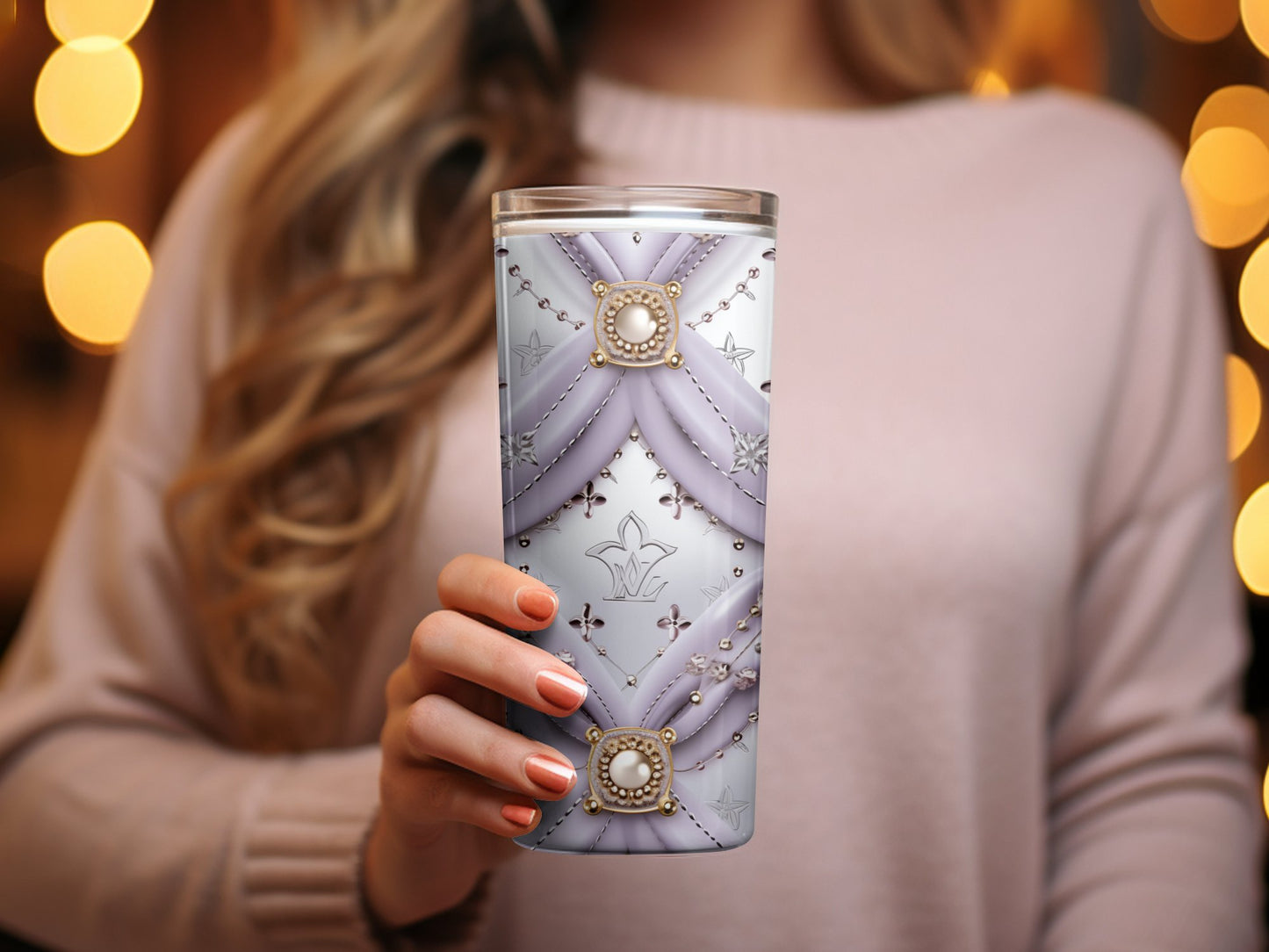 Designer-Inspired Pattern Tumbler, Luxury Fashion Print Travel Cup, Chic Stainless Steel Drinkware, Gift for Fashionistas