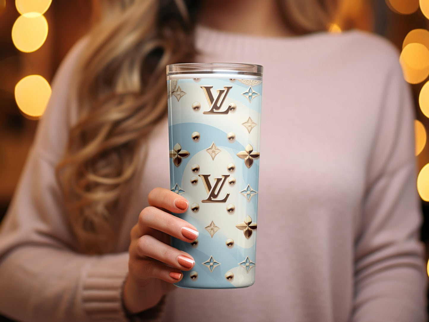 Designer Pattern Tumbler, Luxury Brand Inspired Coffee Cup, Gift for Fashion Lovers