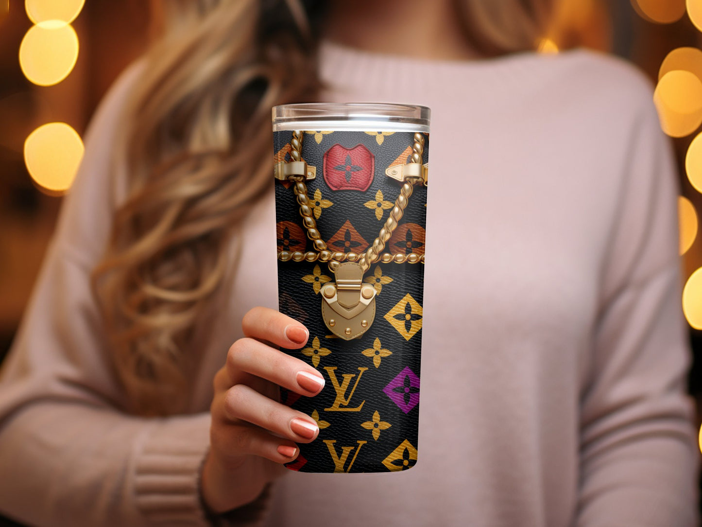 Designer Pattern Inspired Tumbler, Colorful Print Travel Mug, Luxury Style Coffee Cup, Unique Drinkware Gift