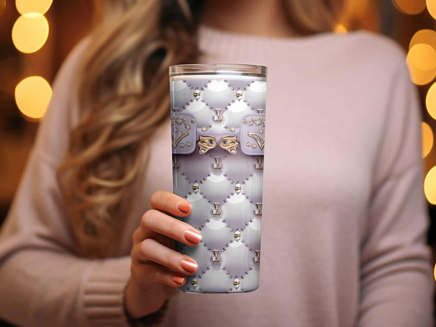 Lavish Purple Tumbler with Golden Accents, Luxury Drinkware, Designer Inspired Insulated Cup, Elegant Travel Mug Gift for Her