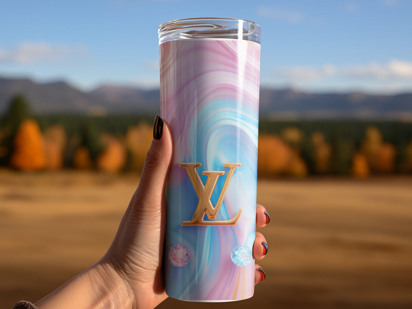 20oz Pink Blue Gold Tumbler Wrap Louis Vuitton Tumbler Wrap Glitter Seamless Pattern Chanel Tumbler Wrap Fashion Tumbler Wrap