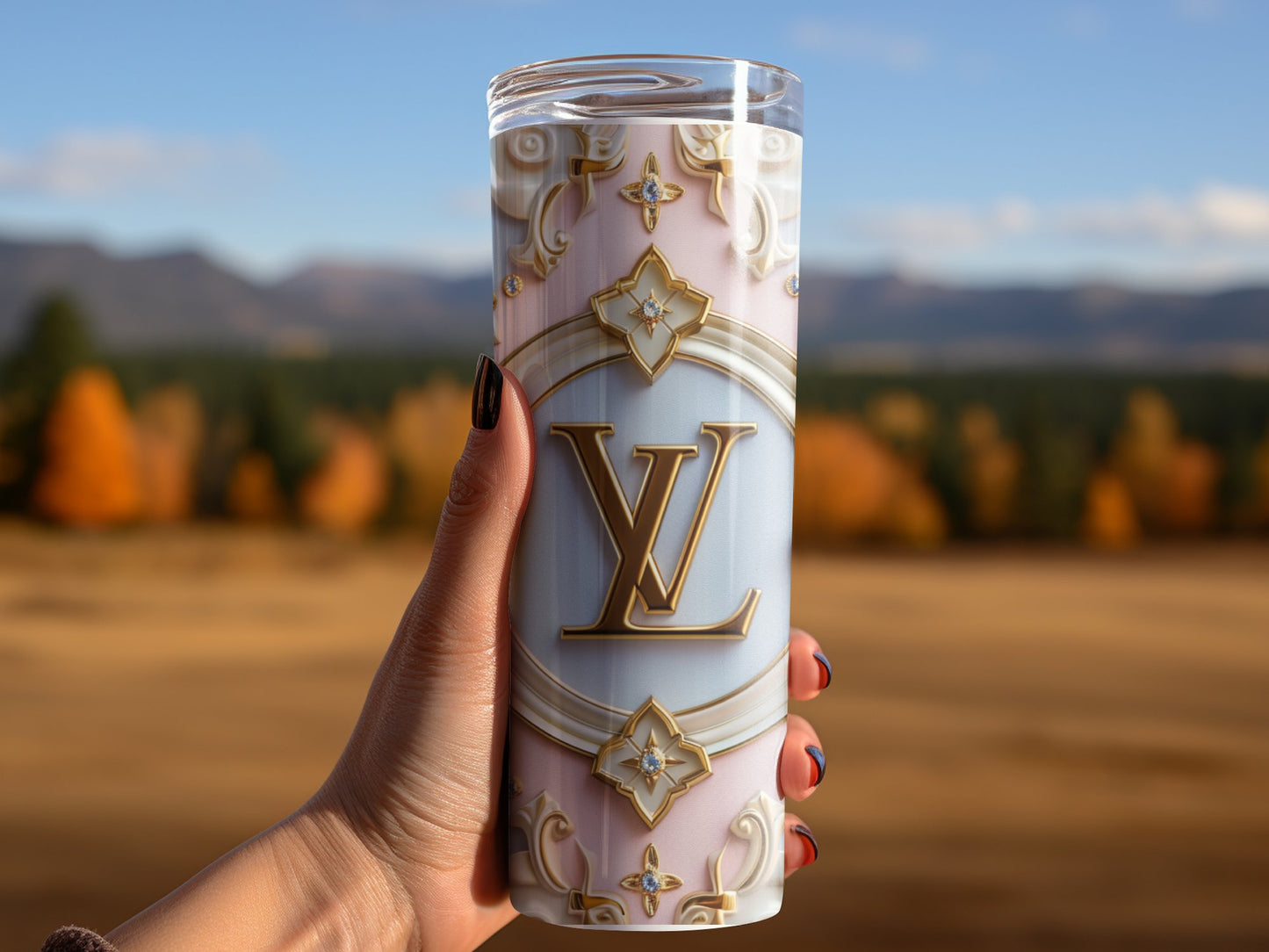 Pink Blue Louis Vuitton Tumbler Wrap Fashion Tumbler Wrap Luxury Tumbler Wrap Glitter Tumbler Wrap