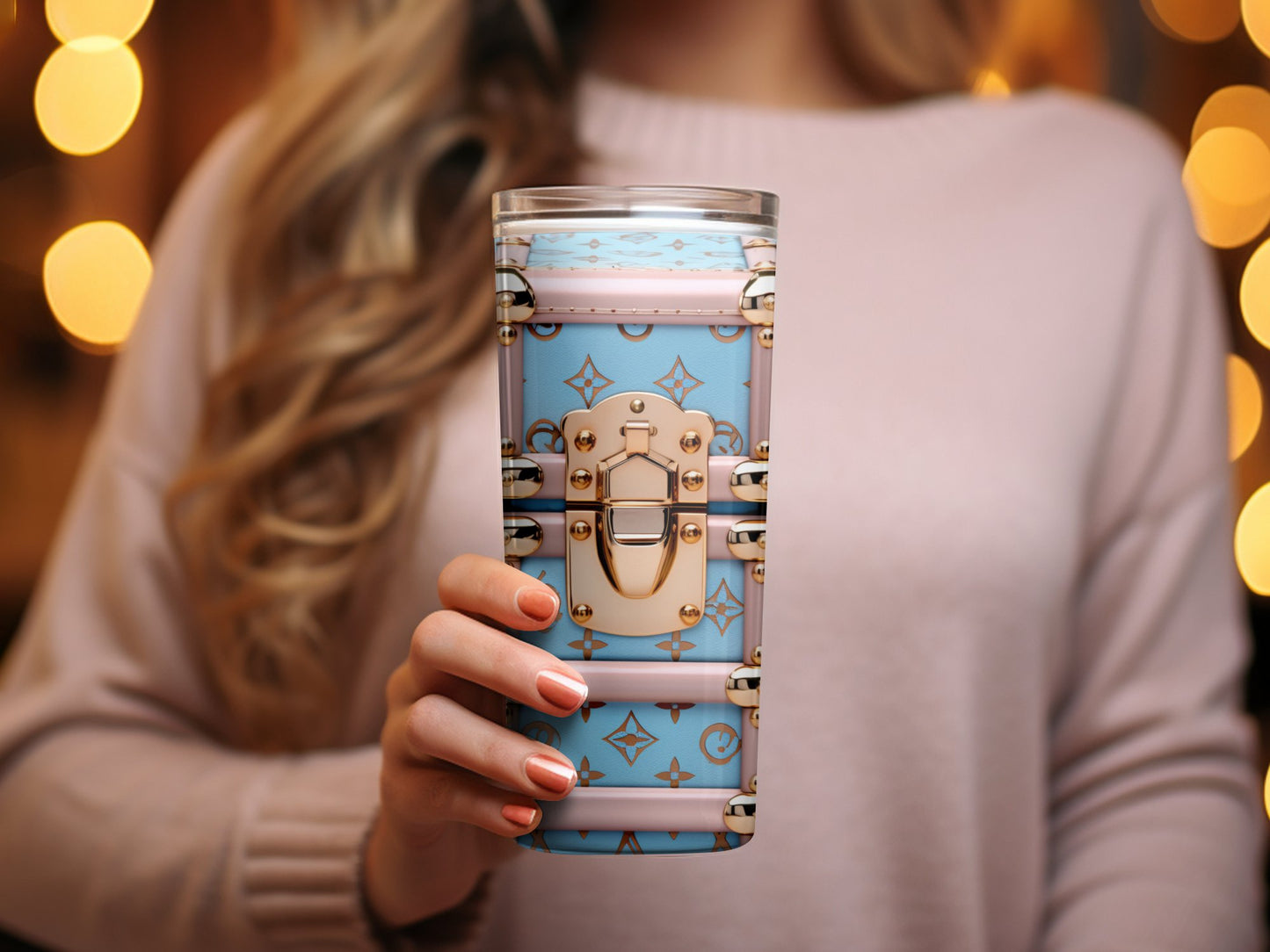 Designer Pattern Tumbler, Luxury Fashion Travel Cup, Insulated Stainless Steel Mug, Unique Gift Idea