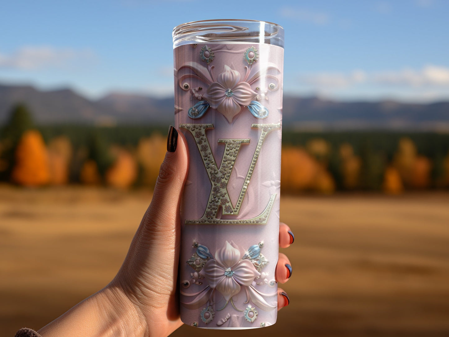 20oz Pink Crystal Tumbler Wrap Louis Vuitton Tumbler Wrap Glitter Seamless Pattern Chanel Tumbler Wrap Fashion Tumbler Wrap