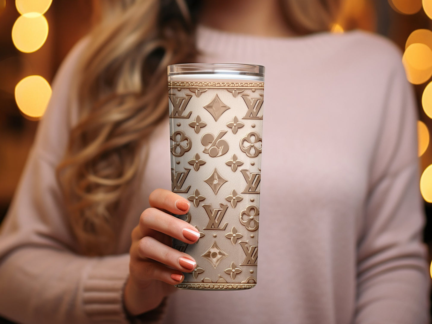 Luxury Designer Inspired Tumbler, Elegant Gold Floral Tumbler for Coffee, Stylish Drinkware Accessory, Unique Gift Idea