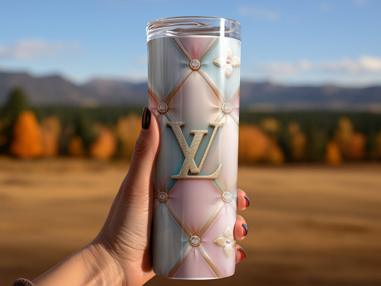 Blue Floral Pink Flower Louis Vuitton Tumbler Wrap Lv Seamless Pattern Louis Vuitton Tumbler Wrap Fashion Tumbler Wrap