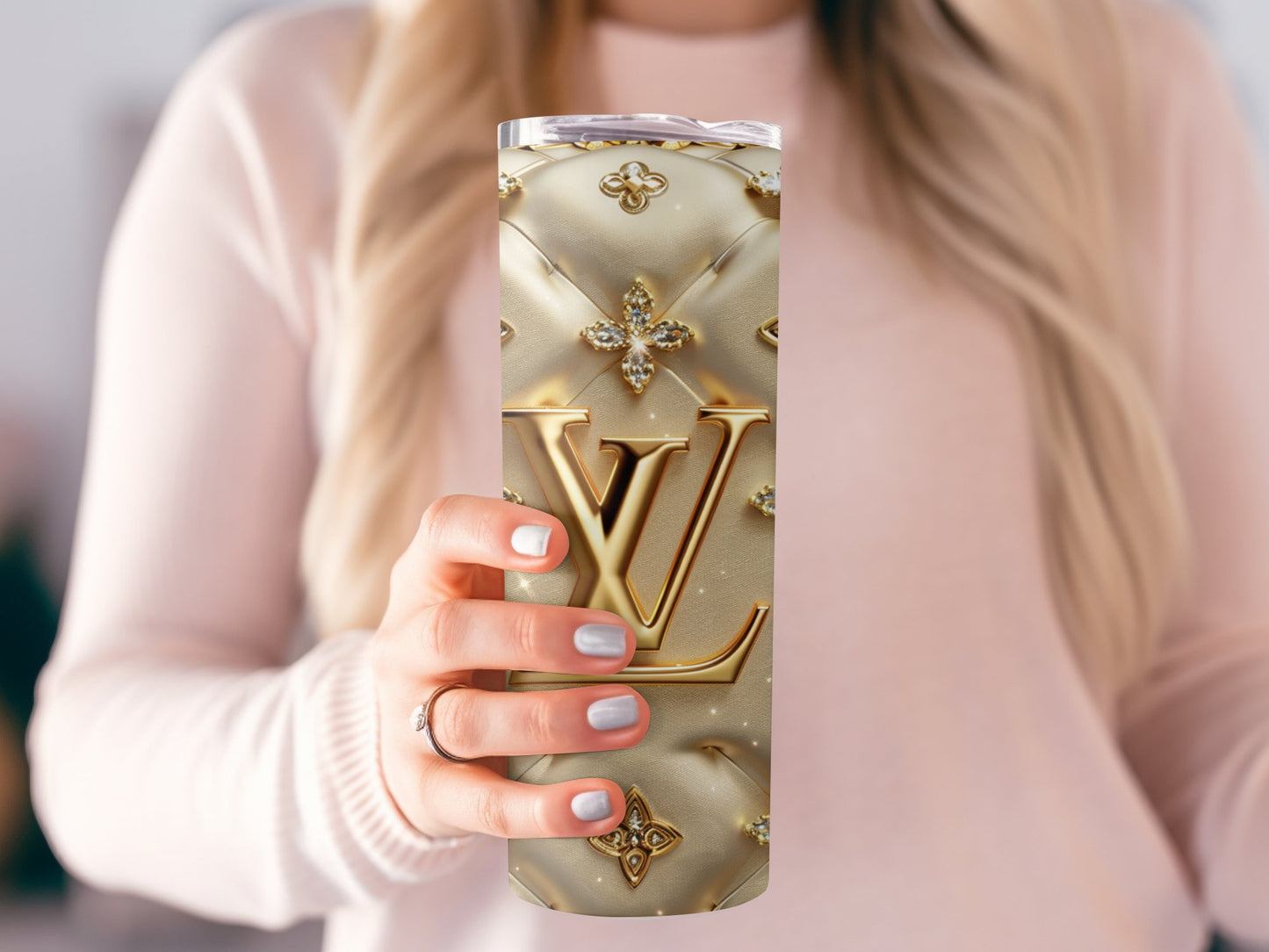 Gold Beige Logo 20oz Skinny Louis Vuitton Tumbler Wrap Fashion Tumbler Wrap Luxury Tumbler Wrap Glitter Tumbler Wrap