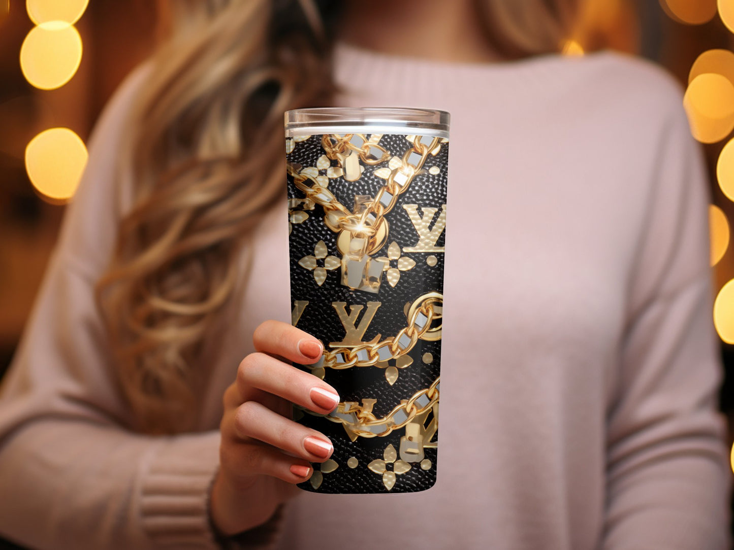 Black and Gold Tumbler, Designer Inspired Pattern, Stainless Steel Insulated Drinkware, Elegant Travel Mug, Gift Idea, Unique Coffee Cup