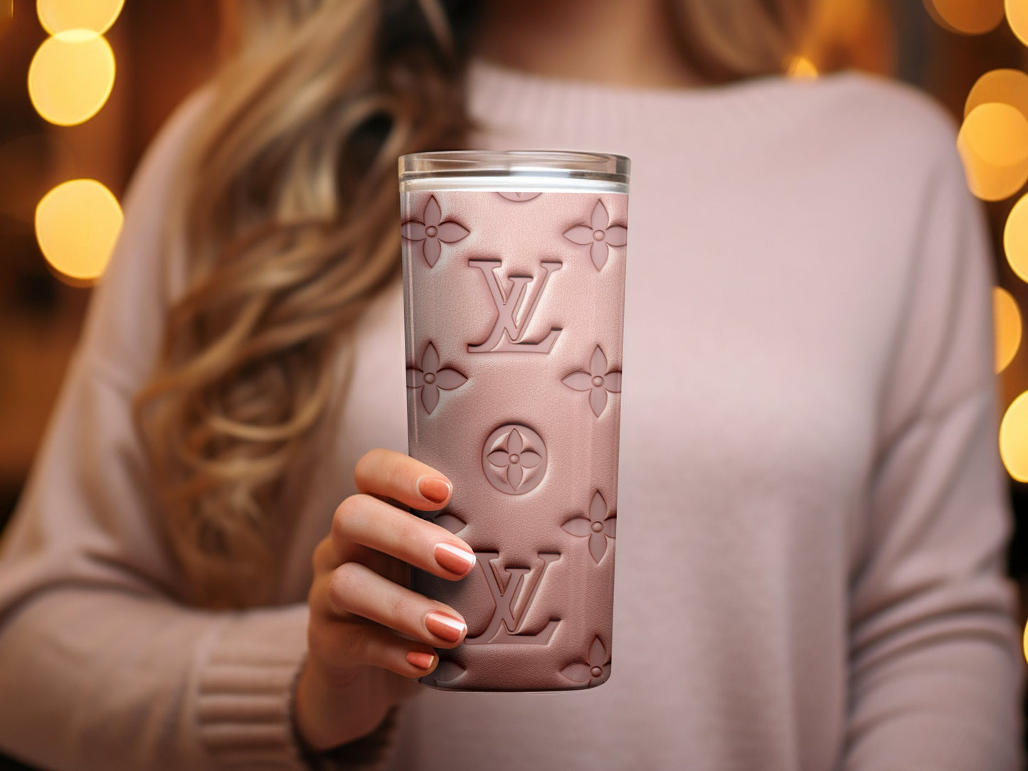 Rose Gold Textured Tumbler, Luxury Designer Inspired, Unique Drinkware, Fashion Gift, Stylish Office Cup