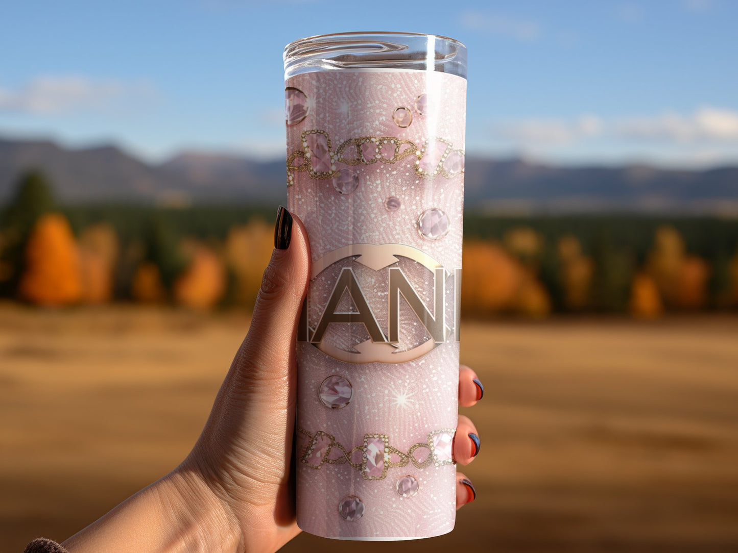 20oz Skinny Pink Crystal Chanel Tumbler Wrap Fashion Tumbler Wrap Luxury Tumbler Wrap Glitter Tumbler Wrap