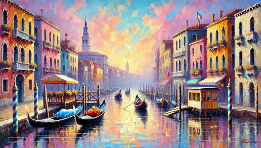 VVenetian Sunrise on the Canal#venetiancanal #pasteloilpainting #afremovstyle #sunriseoverwater #gondola #colorfulbuildings #serenevenice #afremovinspired #etherealbeauty #venetiansunrise #luxurylifestyle