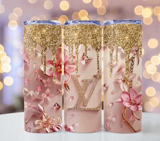 Chain Pink Gold 20oz Skinny Louis Vuitton Tumbler Wrap Fashion Tumbler Wrap Luxury Tumbler Wrap Glitter Tumbler Wrap