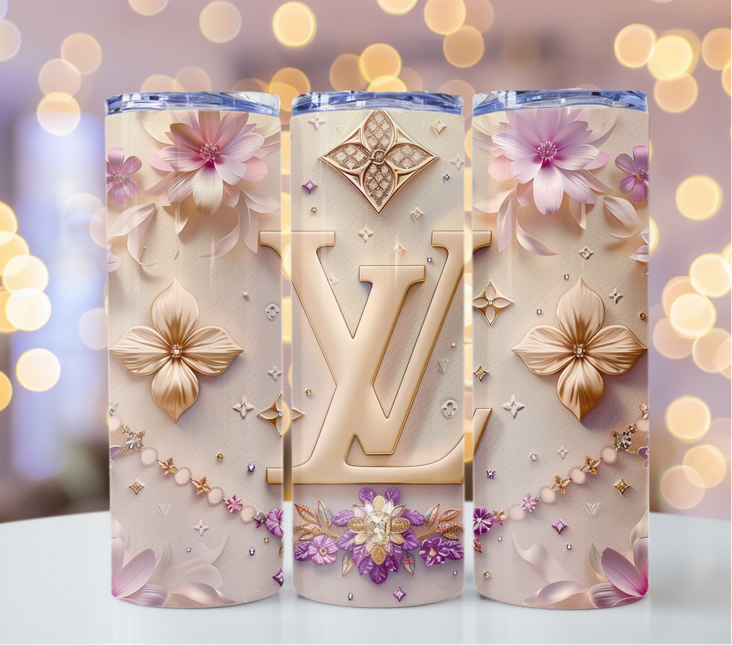 Chain Pink Gold 20oz Skinny Louis Vuitton Tumbler Wrap Fashion Tumbler Wrap Luxury Tumbler Wrap Glitter Tumbler Wrap