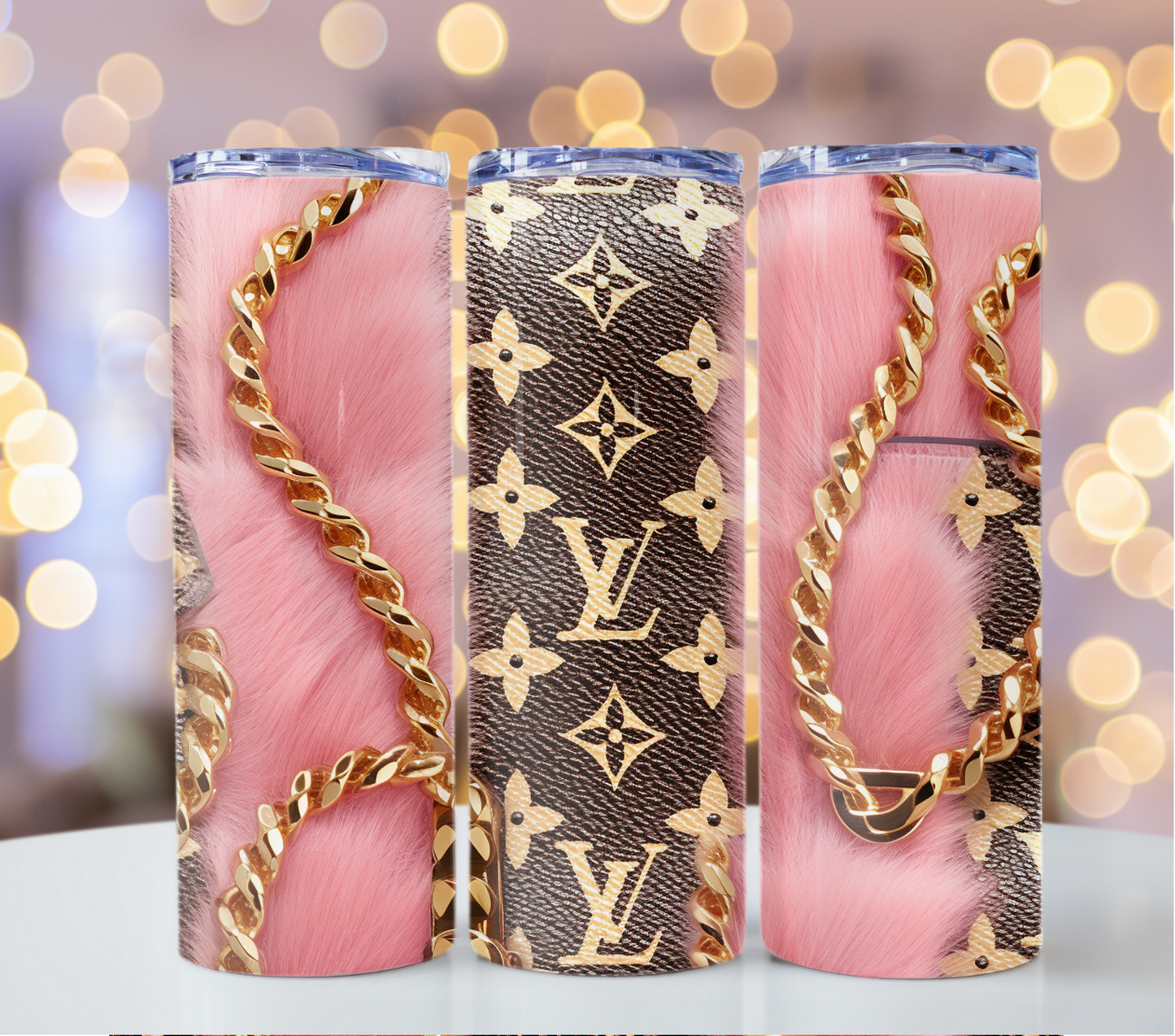 Chain Pink Gold 20oz Skinny Louis Vuitton Tumbler Wrap Fashion Tumbler Wrap Luxury Tumbler Wrap Glitter Tumbler Wrap