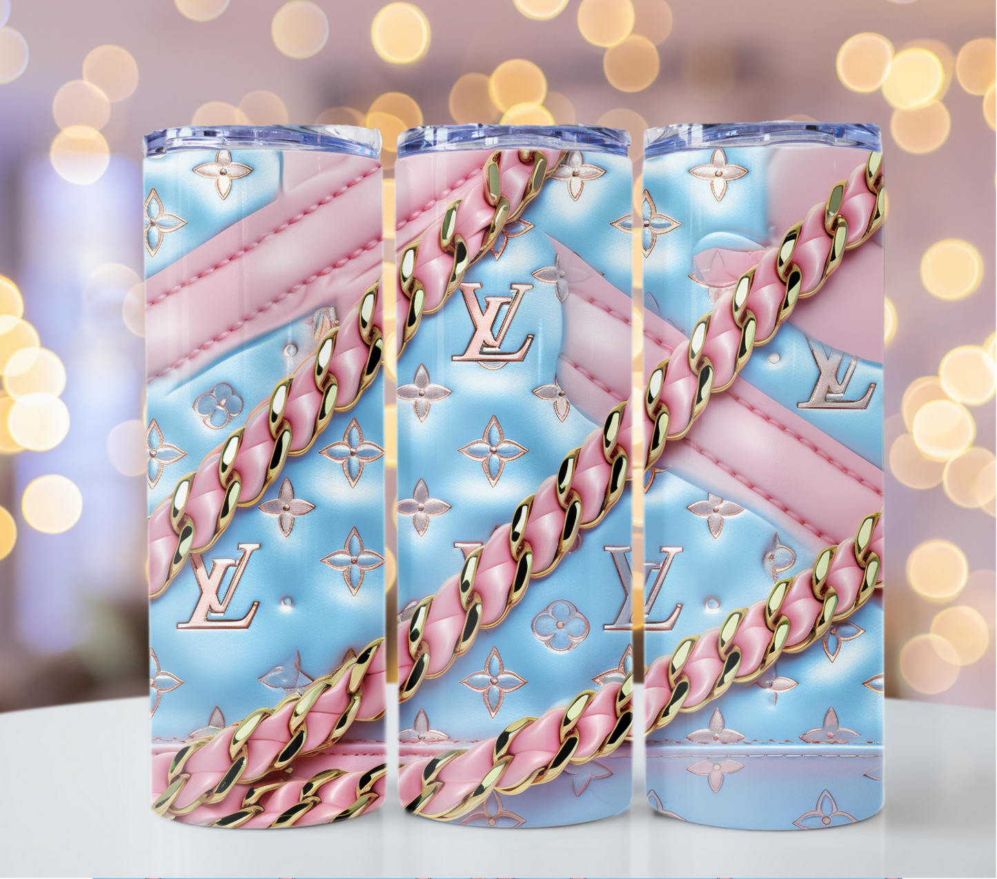 Crystal Pink Blue Gold 20oz Skinny Louis Vuitton Tumbler Wrap Fashion Tumbler Wrap Luxury Tumbler Wrap Glitter Tumbler Wrap