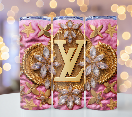 Crystal Pink Gold 20oz Skinny Louis Vuitton Tumbler Wrap Fashion Tumbler Wrap Luxury Tumbler Wrap Glitter Tumbler Wrap