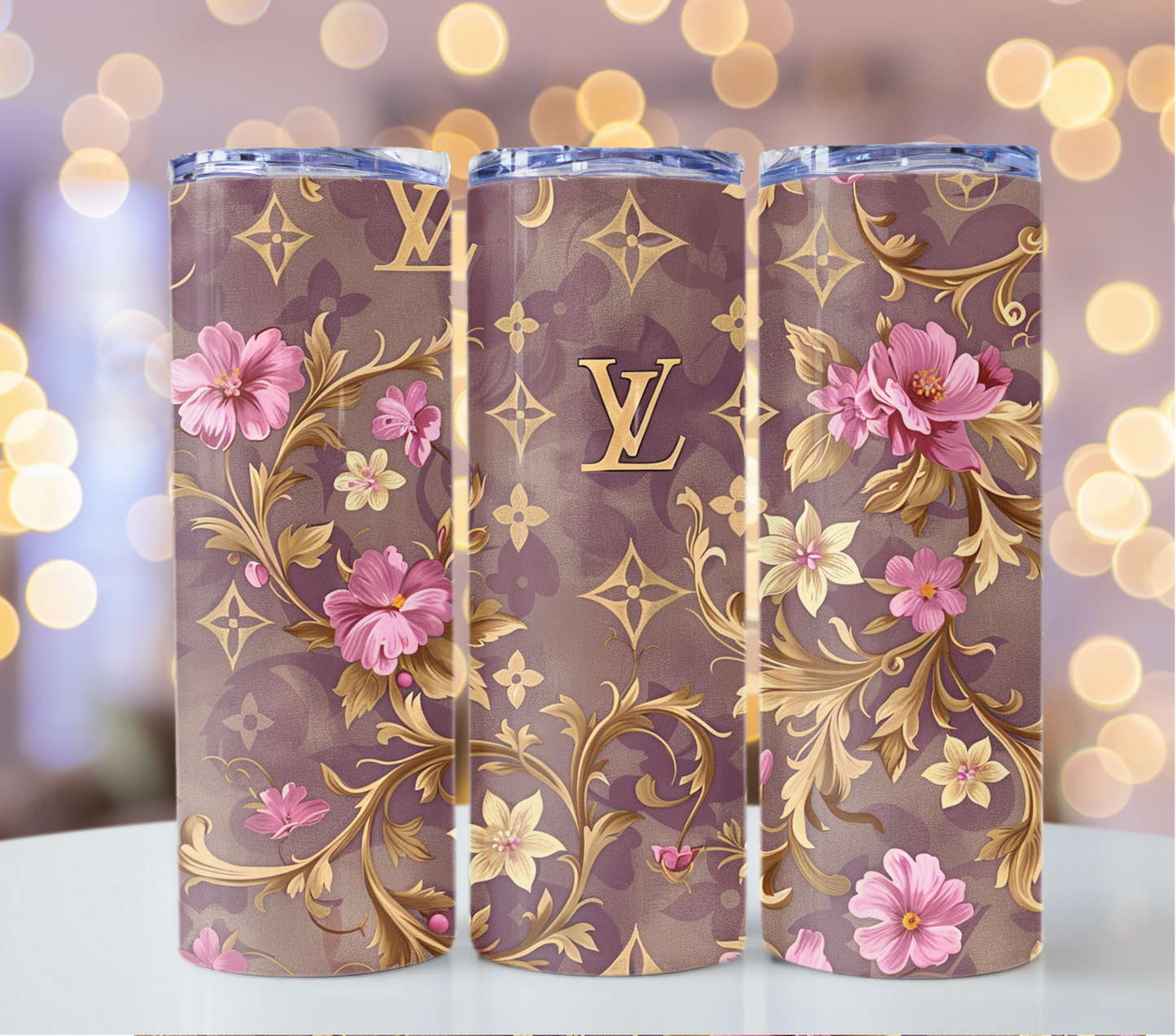 Vintage Shabby Chic Whimsical Pink Logo 20oz Skinny Louis Vuitton Tumbler Wrap Fashion Tumbler Wrap Luxury Tumbler Wrap Glitter Tumbler Wrap