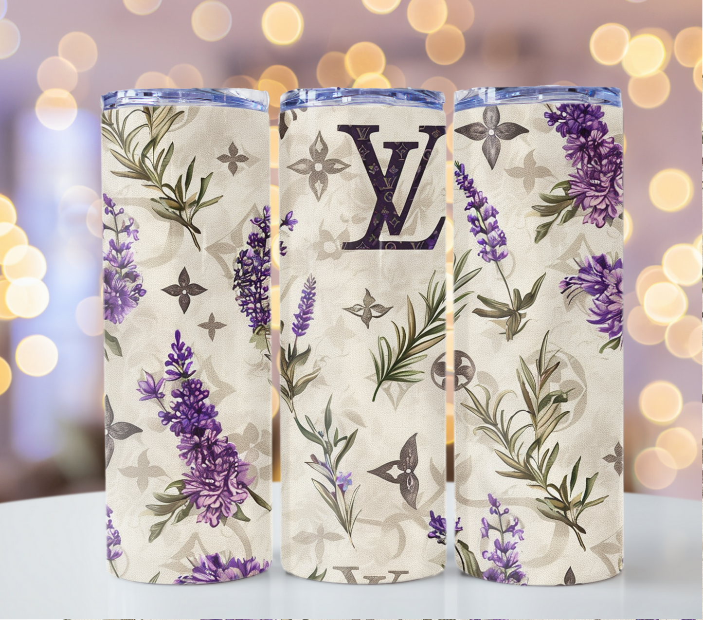 Purple Lavander Vintage Whamsical Shabby Chic I love Paris 20oz Skinny Louis Vuitton Tumbler Wrap Fashion Tumbler Wrap Luxury Tumbler Wrap Glitter Tumbler Wrap